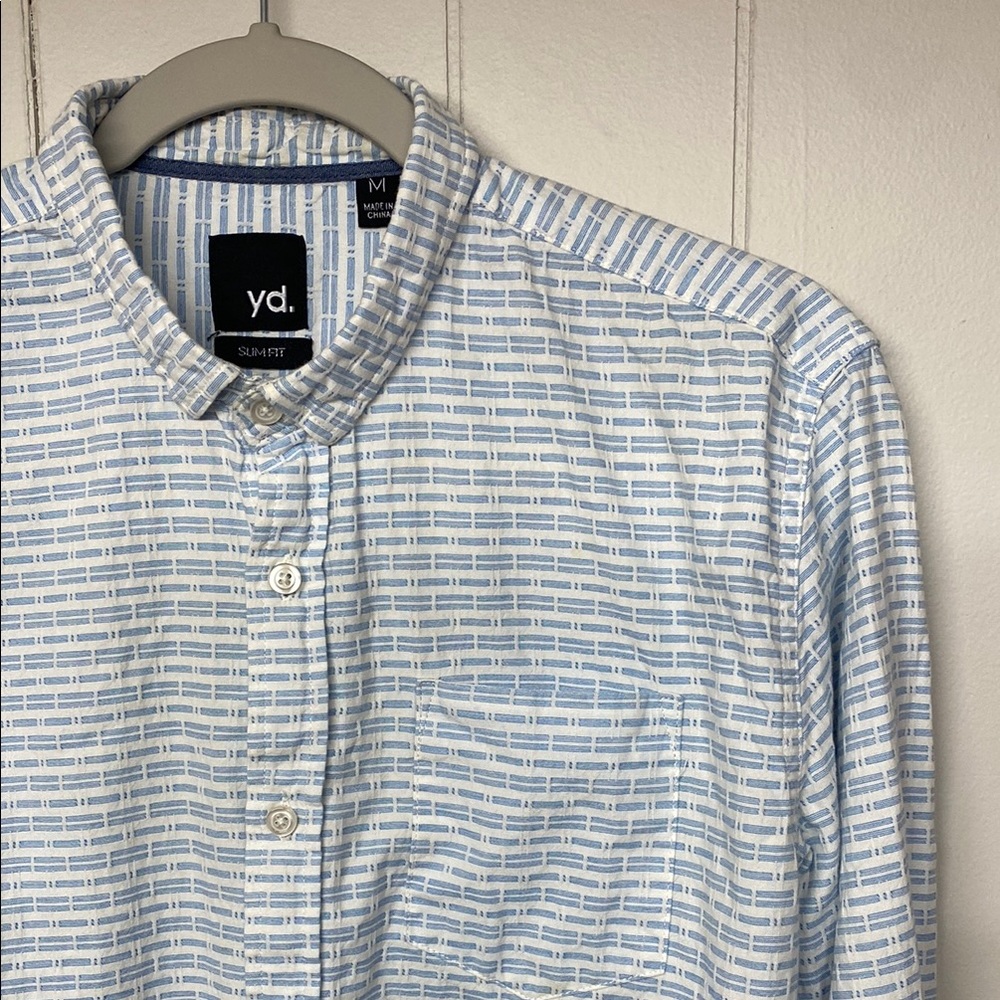 Mens Blue Patterned Stripe Button-up Shirt, Size M Slim Fit, Brand yd.